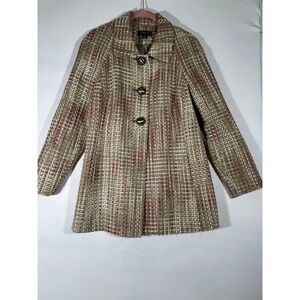 Josephine Petite Womens Tweed Blazer Jacket Tan Pink White Button Front 6P